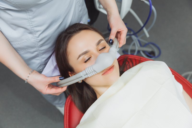 A patient receiving nitrous oxide sedation